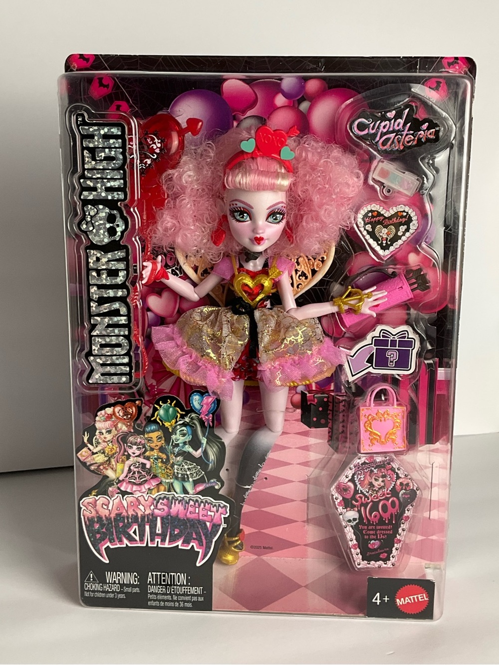 Monster High Scary Sweet Birthday Cupid Asteria Doll in Party Dress With Bolloon